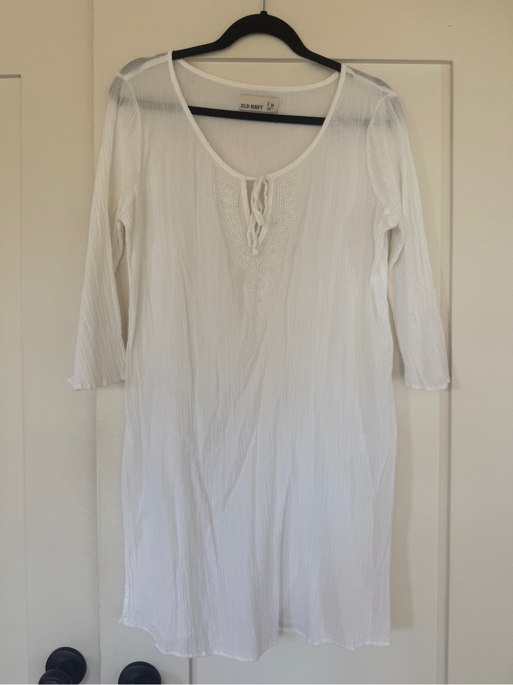 Old Navy White Long-Sleeve Dress/Swim Cover-Up